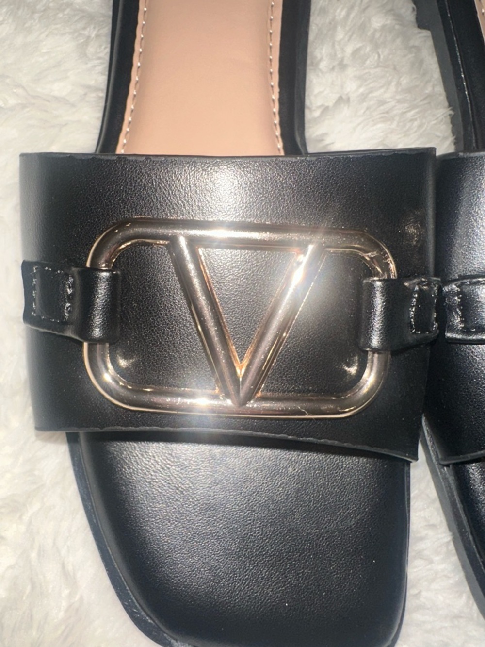 NWT Black Slide Sandals with Gold Accent - Picture 5 of 6